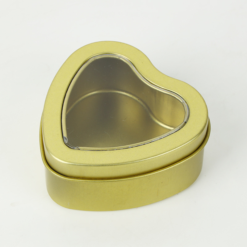 Empty Heart Shaped Silver Metal Tins with Clear Window for Candle Making, Candies, Gifts & Treasures