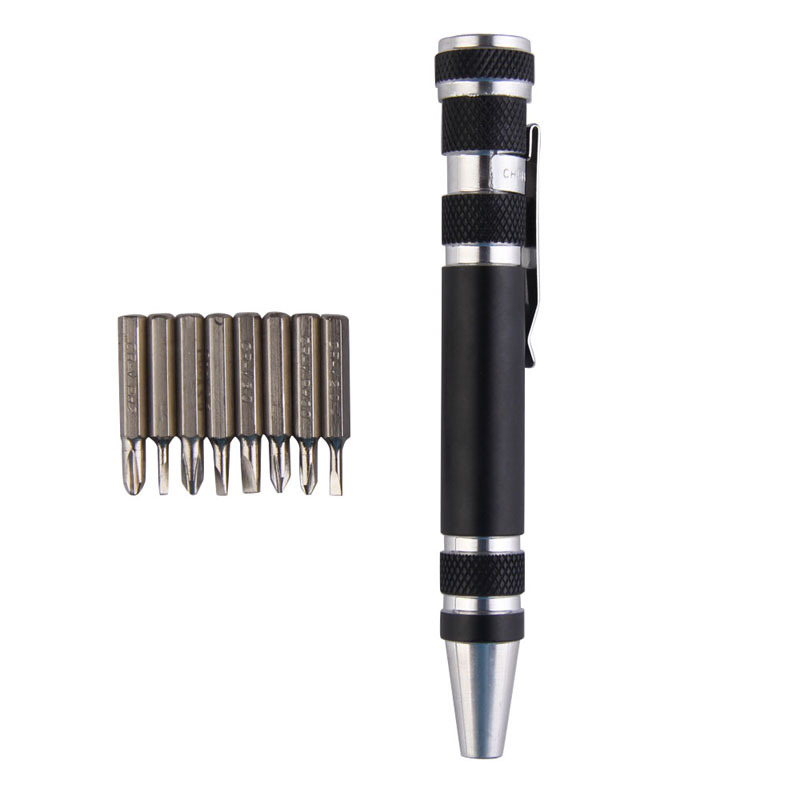 8 in 1 Aluminum Pocket Screwdriver Kit, Pen-shape Pocket Screw Driver with Replaceable Screwdriver Bits