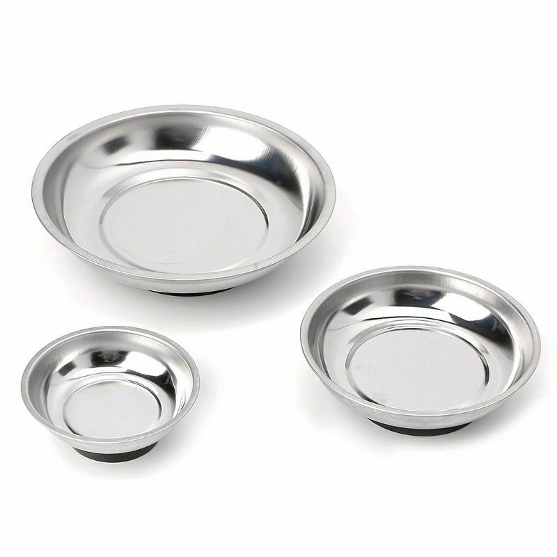 Round Magnetic Tool Tray Parts Holder 4 Inch Stainless Steel Construction with Soft Rubber Base 