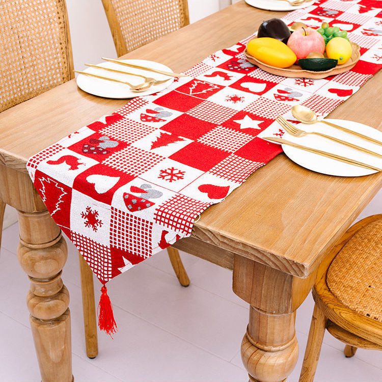 Knitted Fabric Christmas Table Runner Xmas Winter Holiday Table Runners Christmas Decorations Indoor Kitchen Table Decor