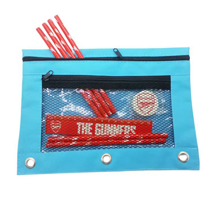 Durable 3-ring Binder Pencil Pouch with Waterproof Oxford Fabric, Clear Window, And Mesh Pockets.
