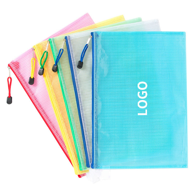 A4 File Bag Wholesale Transparent Grid Zipper Bag Test Paper Data File Bag Customized Printing LOGO Words