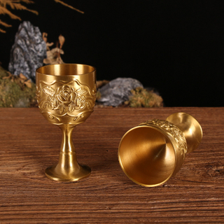 Bronze Chalice Wine Goblet Vintage Mini Wine Glasses Embossed Copper Cup Wine Chalice with Flower Pattern