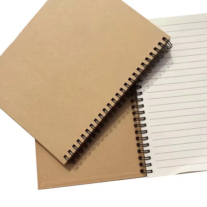 Hard Kraft Paper Cover Wire Bound Notepads Sketch Book Spiral Pocket Notebook with Pen, 5.5" x 7"