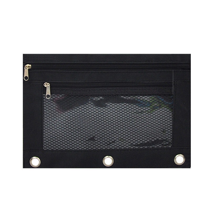 Durable 3-ring Binder Pencil Pouch with Waterproof Oxford Fabric, Clear Window, And Mesh Pockets.