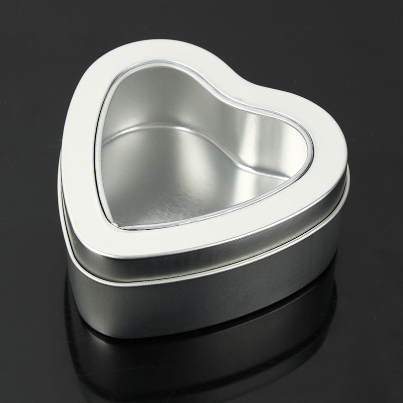 Empty Heart Shaped Silver Metal Tins with Clear Window for Candle Making, Candies, Gifts & Treasures