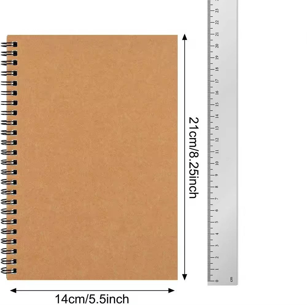 A5 Hard Kraft Paper Cover Notepads Spiral Pocket Notebook, 8.3" x 5.6"