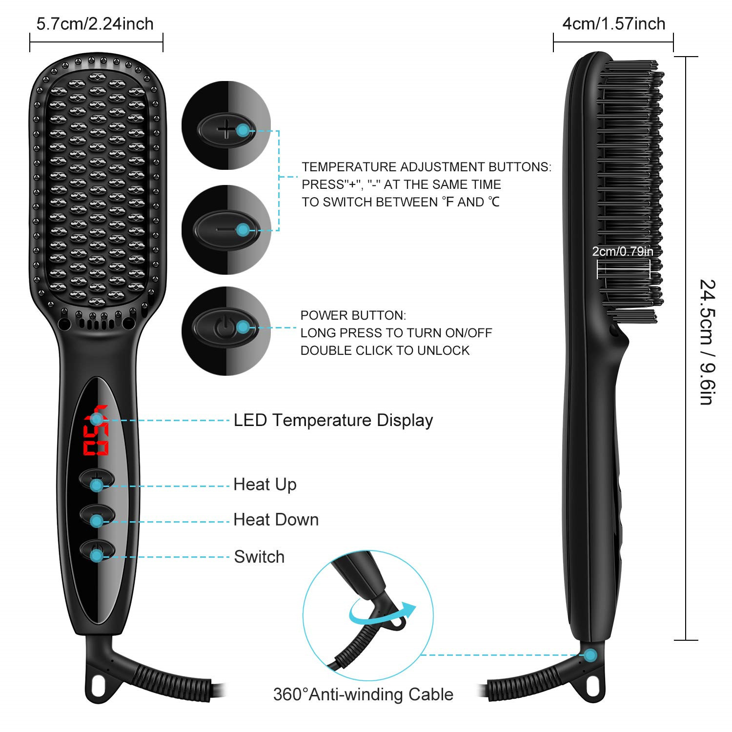 Hair Beard Straightener Comb Hair Straightener Brush Straightening Comb for Women Men with Fast Heating & Anti-Scald