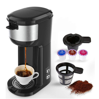 Single Serve Coffee Maker for K Cup And Ground Coffee, 6 to 14 Oz Brew Sizes, Fits Travel Mug, Mini One Cup Coffee Maker