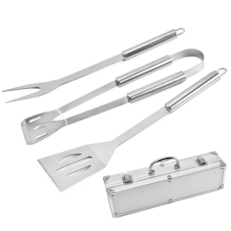 3 Piece Stainless Steel BBQ Set with Storage case Grill Utensils Set Includes BBQ Accessories Fork Spatula Tong