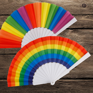 Folding Rainbow Pride Hand Fan, 9inch Colorful Plastic Folding Hand Held Fan For Rave, Festival & Parade, Pride & Party Accessory