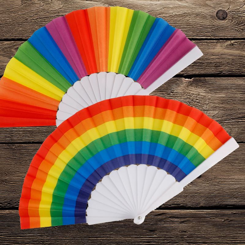 Folding Rainbow Pride Hand Fan, 9inch Colorful Plastic Folding Hand Held Fan For Rave, Festival & Parade, Pride & Party Accessory