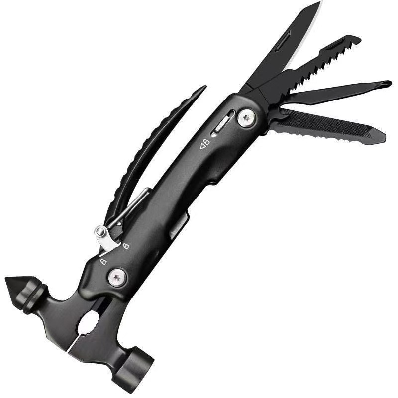 6-in-1 Hammer-shaped Multi-Function Stainless Steel Tool Folded Integrated Shape for Pocket Portability Outdoor Adventures Camping Snowboarding