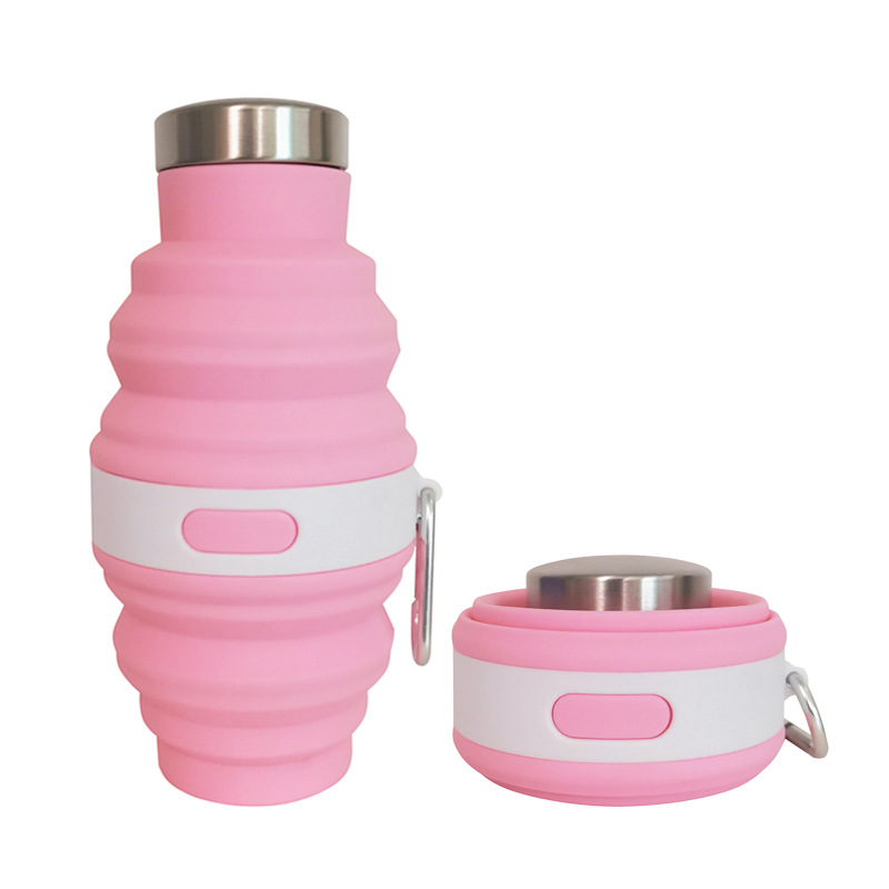 Collapsible Silicone Water Bottles With Carabiner, Foldable Outdoor Kettle