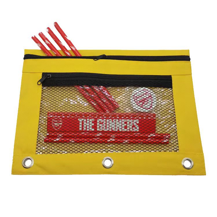 Durable 3-ring Binder Pencil Pouch with Waterproof Oxford Fabric, Clear Window, And Mesh Pockets.