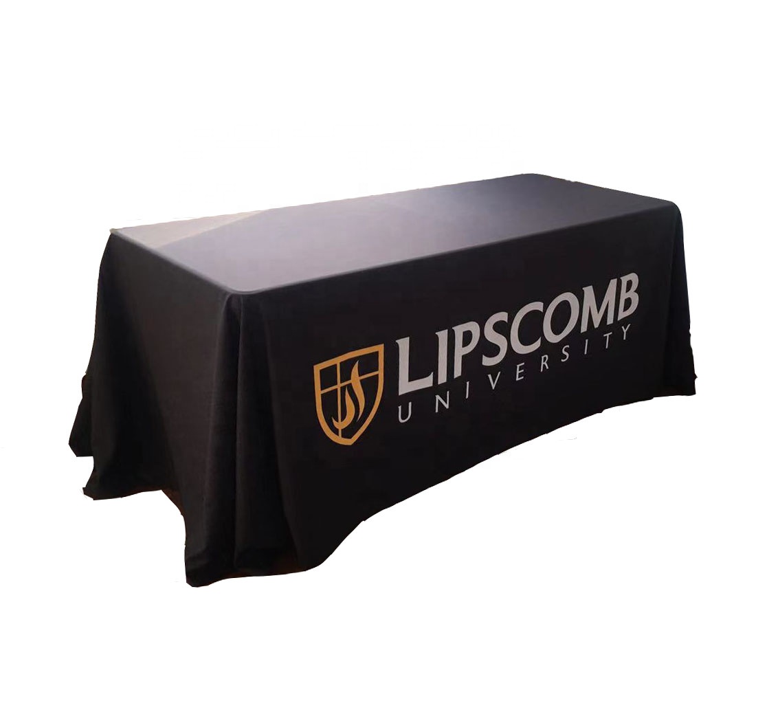 8FT Custom Logo Open-Back Polyester Fabric Table Cloth Commercial Usage Table Cover