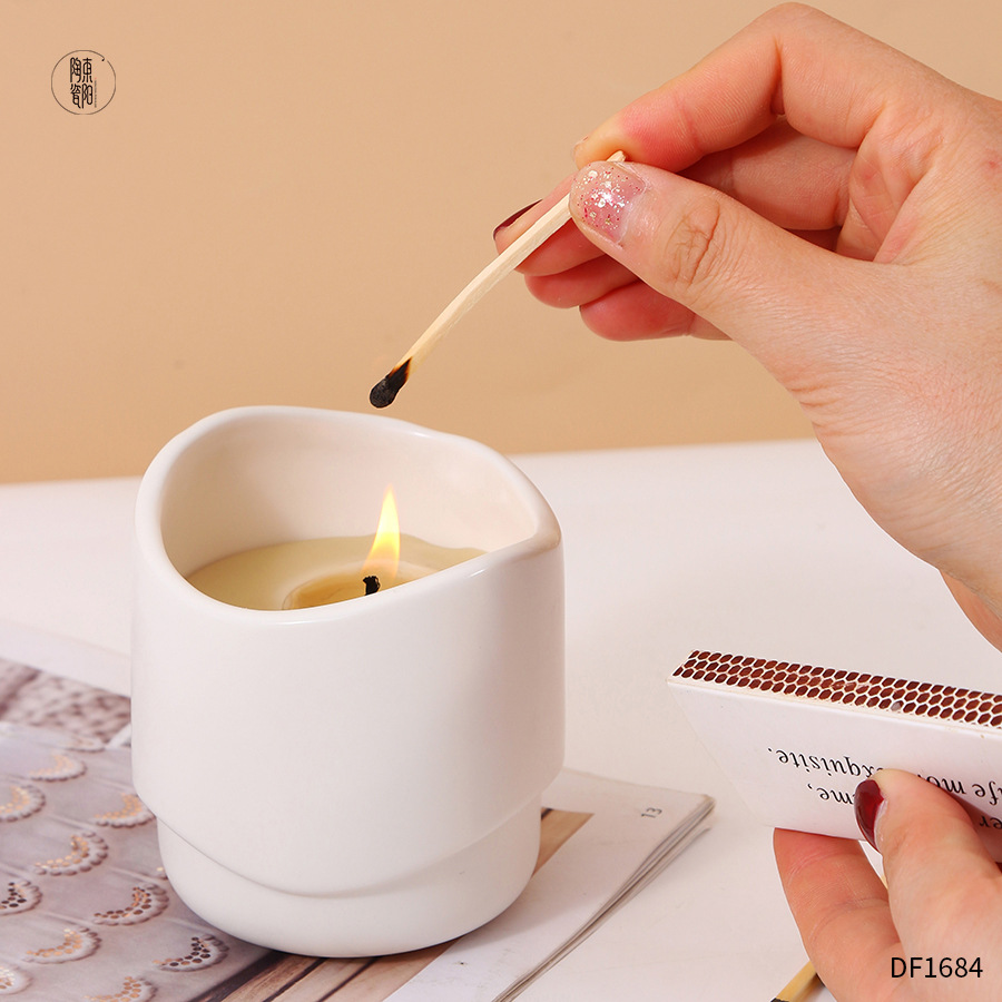 Porcelain Empty White Candle Jar Holder