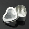 Empty Heart Shaped Silver Metal Tins with Clear Window for Candle Making, Candies, Gifts & Treasures
