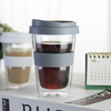 Double Wall Glass Tumbler Reusable Coffee & Tea Cup 12oz Insulated Travel Mug with Anti-Splash Silicone Lid