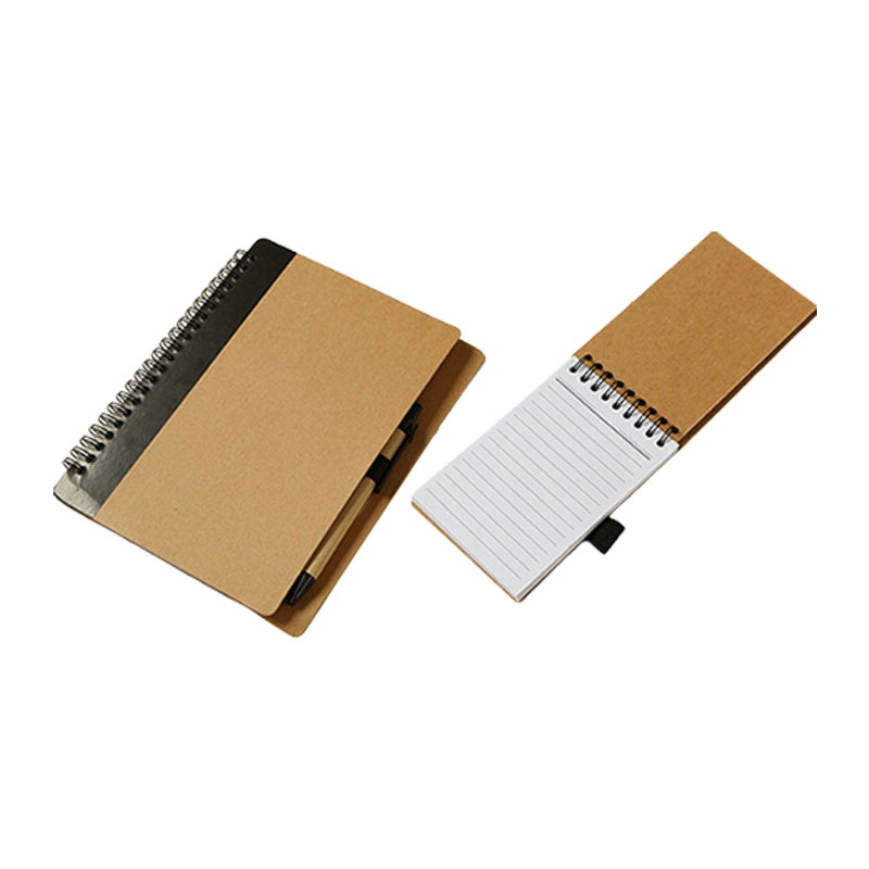 Eco-Friendly Kraft Cover Two Different Sizes Spiral Notepad Set With Pen, Adhesive Sticky Notes & Sticky Flags For Office Business