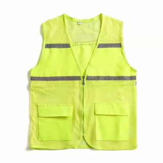 Zippered Reflective Safety Vest Volunteer Workwear Waistcoat with High Reflective Strips Bright Neon Color