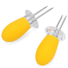 Stainless Steel Corn Cob Holders with Silicone Handle & Convenient Butter Spreading Tool for BBQ Twin Prong Sweetcorn Cooking Fork
