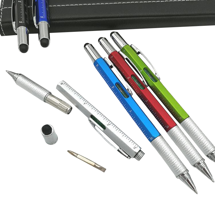 6 in 1 Multifunctional Tool Pen Screwdriver Mobile Phone Touch Screen Level Scale Metal Rod Advertising Promotion Pen