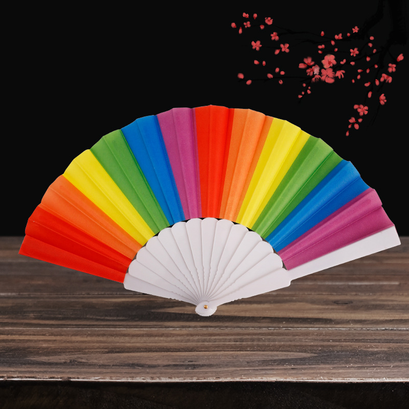 Folding Rainbow Pride Hand Fan, 9inch Colorful Plastic Folding Hand Held Fan For Rave, Festival & Parade, Pride & Party Accessory