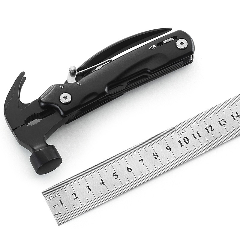 6-in-1 Hammer-shaped Multi-Function Stainless Steel Tool Folded Integrated Shape for Pocket Portability Outdoor Adventures Camping Snowboarding