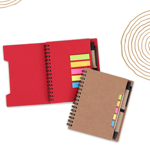 Spiral Kraft Paper Notebook Notepad with Pen Sticky Notes Page Marker Colored Index Tabs for School Office