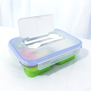 Collapsible Silicone Container Leakproof Lunch Box with 3 Compartments BPA Free Safe Food Storage Organizer