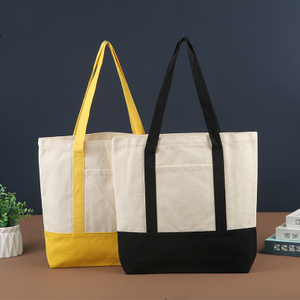 Two-Tone 12Oz Canvas Shopping Tote Bag with Front Pocket, Reusable Grocery Tote Bags