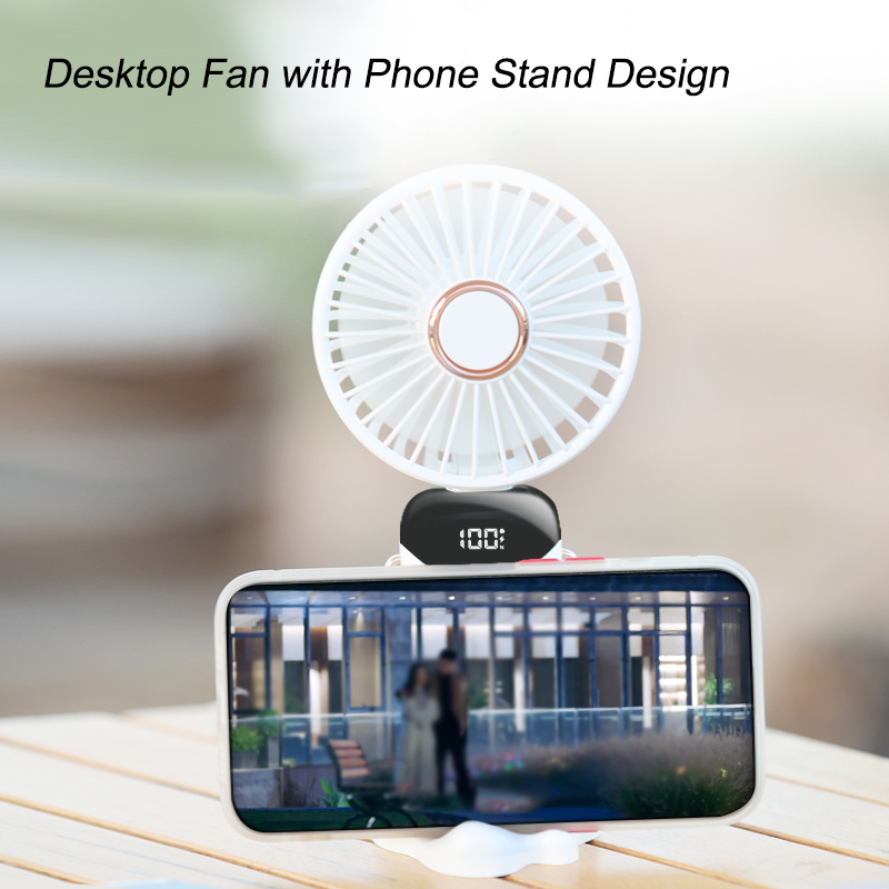 USB Handheld Folding Fan Digital Display Showing Real-time Power Percentage Desktop Handheld Neck Hanging Cooling Air for Travel