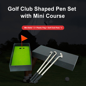 Golf Club Shaped Pen Set with Mini Course Gift Box, Mini Desktop Golf Club Ballpoint Pen Set