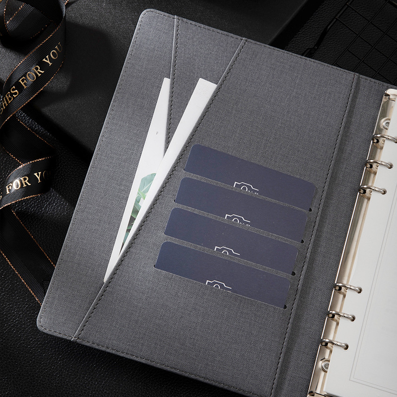Phone Charging Business Notebook with Qi Wireless Charger Flash Drive Power Bank Battery PU Leather 6 Ring Loose Leaf Notebook