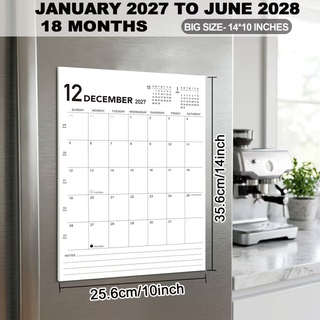 2027 Magnetic Refrigerator Calendar, 10" x 14" Custom Paper Fridge Calendar with Monthly Layout, Week Numbers & Moon Phases