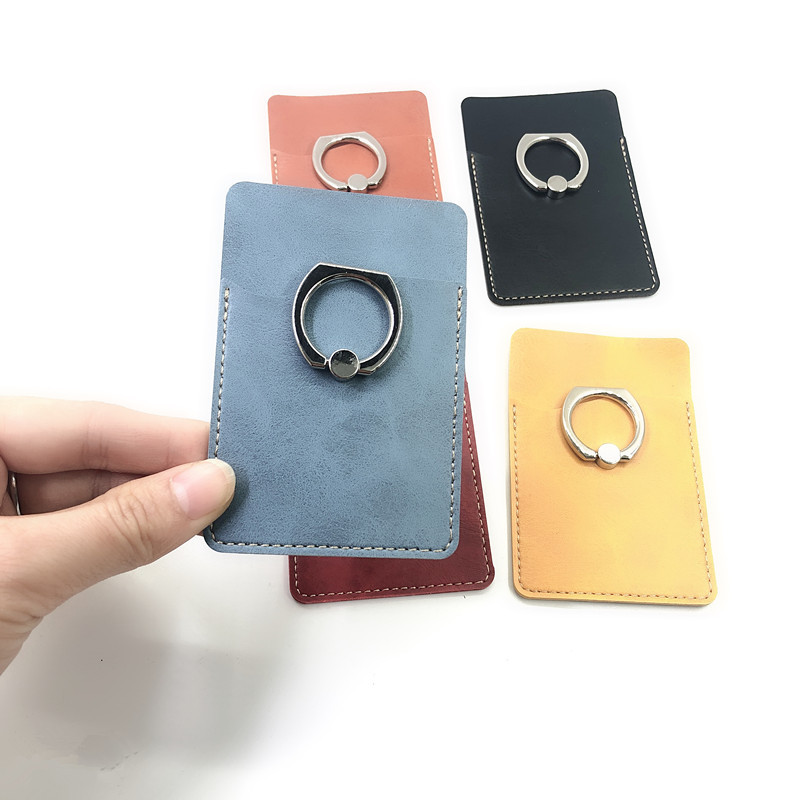 Custom PU & Silicone Phone Card Holder with Ring Stand, Adhesive Wallet with Card Slot & 360 degree Ring Stand for Smartphones