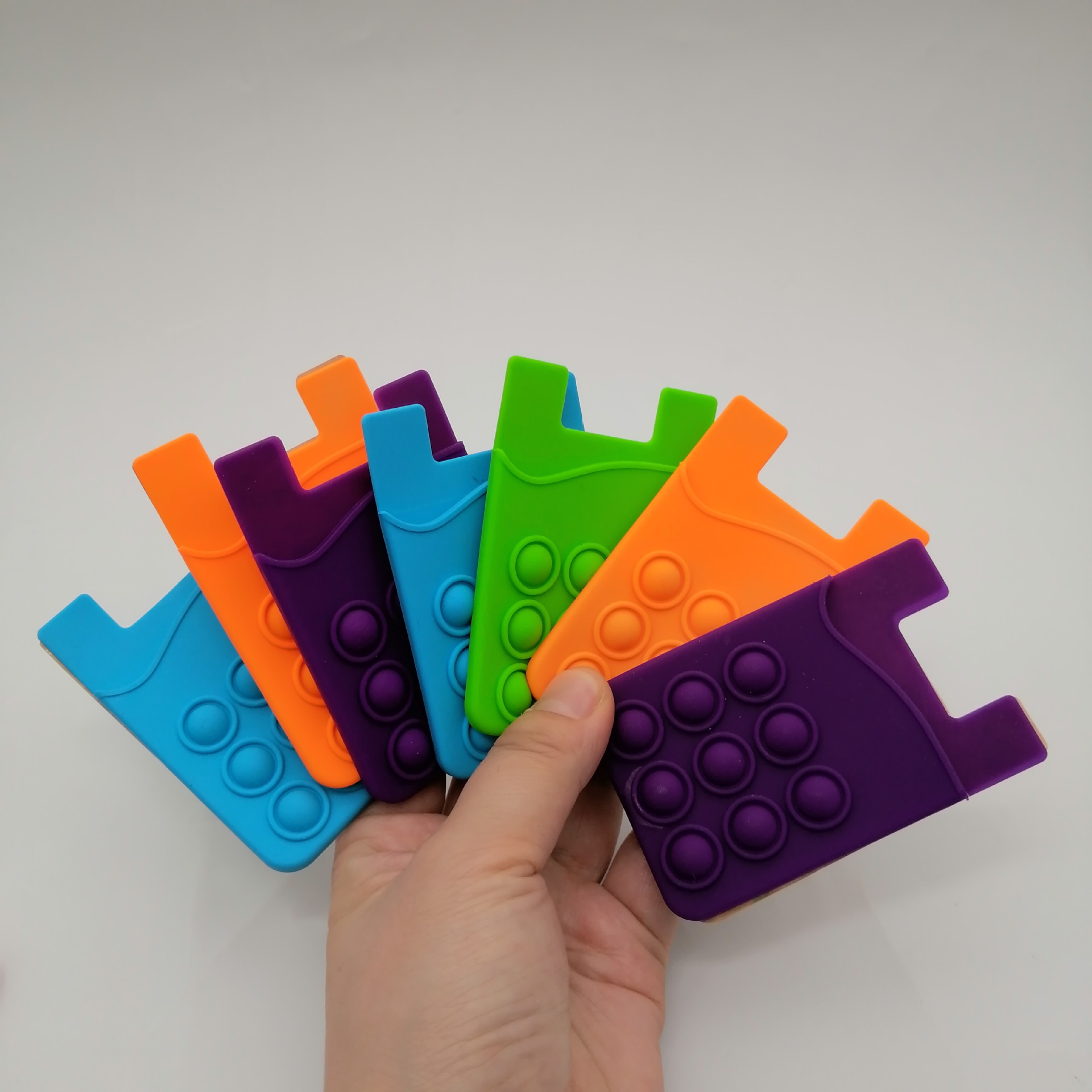 Silicone Adhesive Phone Wallet with Pop Bubble, Stick-On Phone Card Holder, Slim Fidget Phone Accessory for Cards & ID