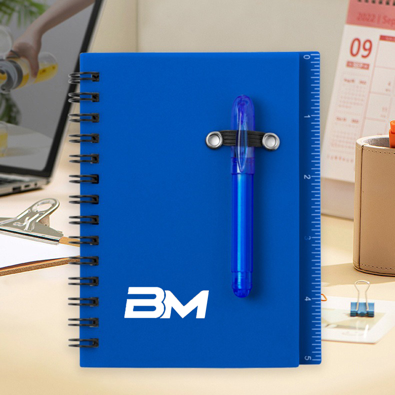Compact PP Spiral Notebook with Pen, Sticky Notes & Ruler