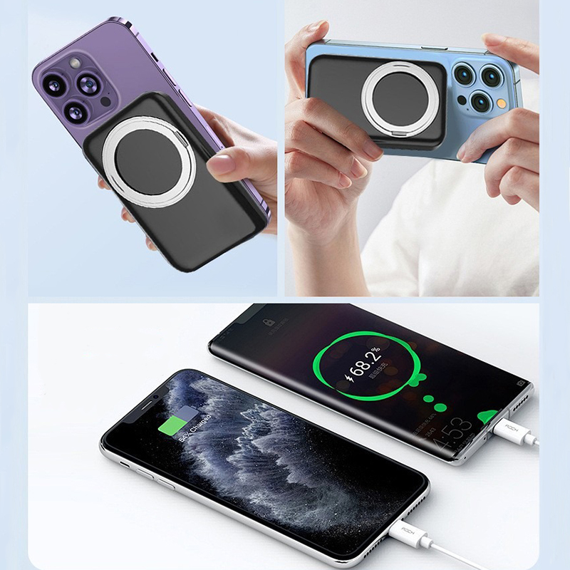10000mAh Magnetic Wireless Power Bank with Foldable Ring Stand