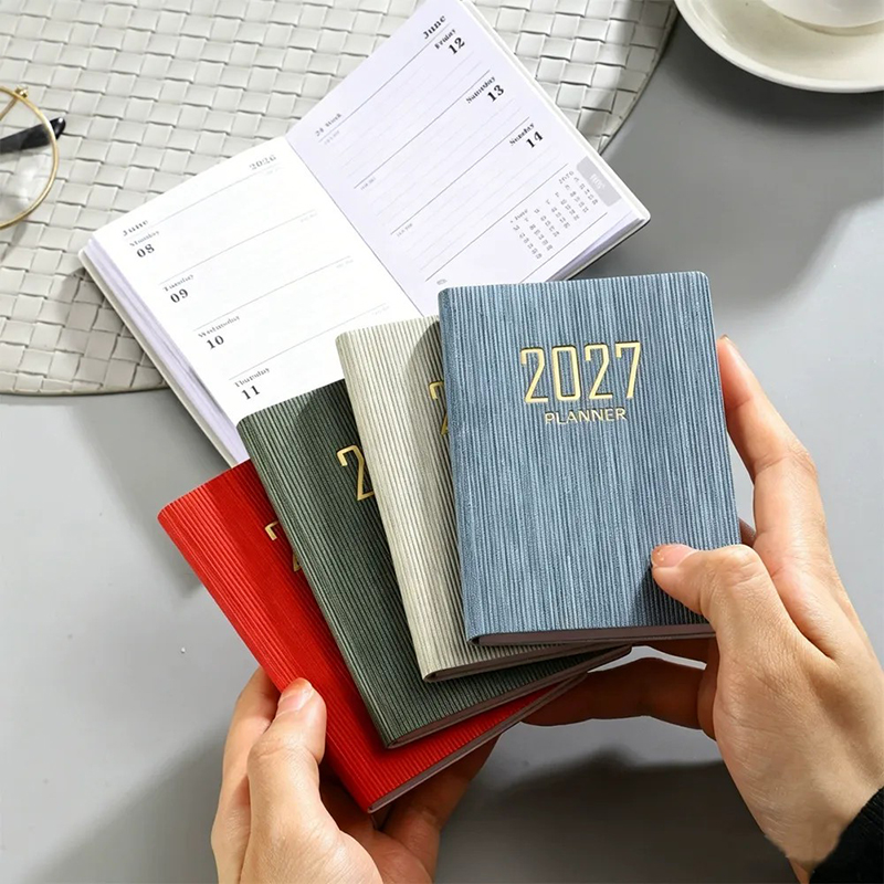 Portable 2027 Agenda Notebook Planner - A7 Size, 60 Sheets Pocket Notepad Daily Weekly Monthly Calendar Planner Mini Dairy Journal