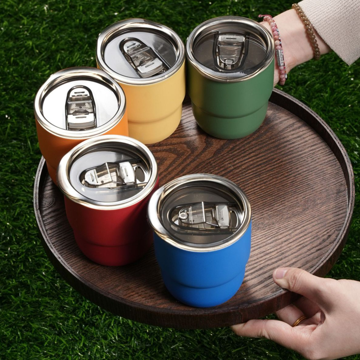 9 oz Double Wall 304 Stainless Steel Camping Coffee Cup with Lid, Durable Reusable Metal Cup for Camping & Events