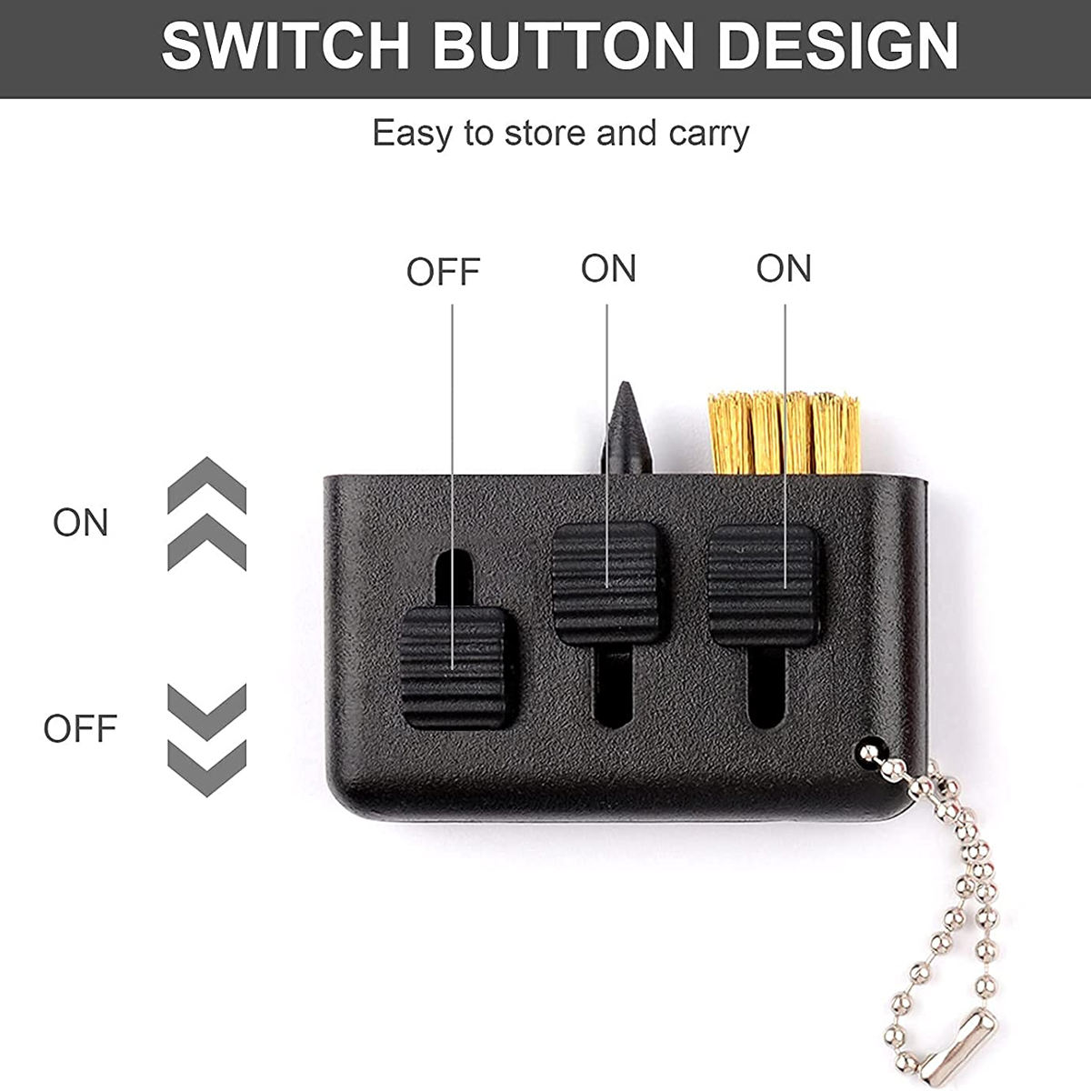 Compact Pocket Golf Clean Brush with Sharp Groove Cleaner Spike, and Brass & PP Dual Bristles, Size in 2.1" x 1.2".