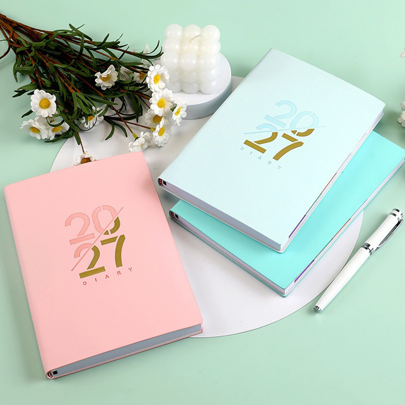 A5 Size 2027 Daily Planner Notebook Office Plan Household Organizer Time Management Writing Portable Book PU Leather 8.26x5.78inch