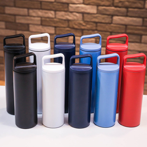 Custom 16oz Straight Double Wall Vacuum Stainless Steel Insulated Tumbler Cup with Carry Handle & Twist-Open Lid
