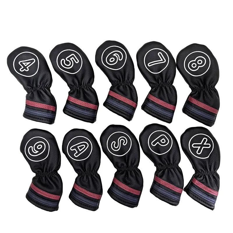 PU leather golf iron head cover set with waterproof exterior and elastic secure fit. Size 6.69" * 2.76", Durable, easy to clean.