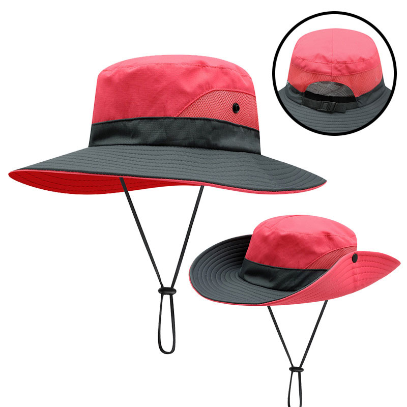 Outdoor UV Protection Bucket Hat with Mesh Ventilation & Adjustable Chin Strap - Polyester Sun Hat for Fishing, Hiking, Camping