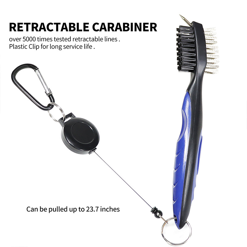 Premium Golf Club Cleaning Brush with Groove Cleaner Spike & Retractable Badge Reel & Carabiner