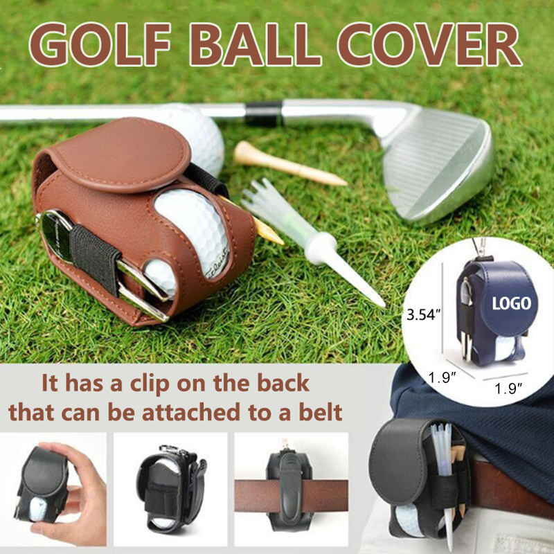 Portable PU Leather Golf Ball Holder with Hanging Clip & Rotating Belt Clip, Magnetic Closure, Holds 2 Balls & Tees