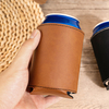 Premium 12oz Collapsible PU Leather Drink Bottle Sleeve Can Cooler, Custom Foldable Berverage Holder for Standard Cans & Bottles